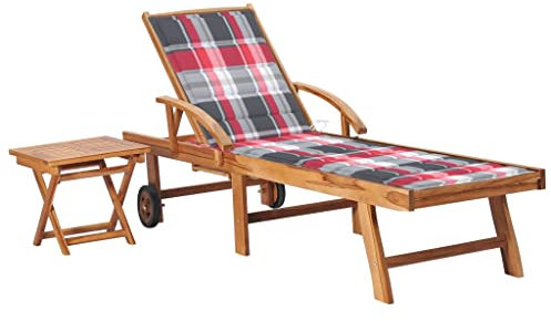 vidaXL Teak Massiv Sonnenliege mit Auflage Tisch Beistelltisch Gartenliege Liegestuhl Liege Relaxliege Holzliege Strandliege Gartenmöbel
