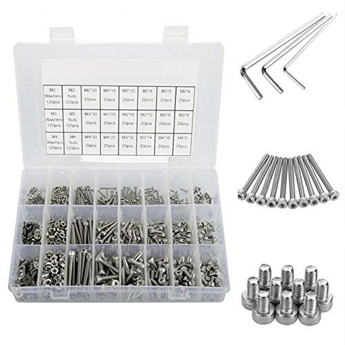 M3 M4 M5 Edelstahl-Schrauben, Muttern, Abfluss-Kits, 1080 Stück, Sechskant-Steckschlüssel-Sortiment, geeignet für Kopfkappenschrauben, Hausaufgaben, Büro, Industrie