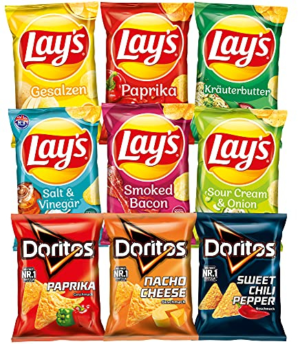 Doritos Lay's Partybox Snacks – 6x 175 g Lay's Chips & 3x 125 g Doritos Tortilla Chips