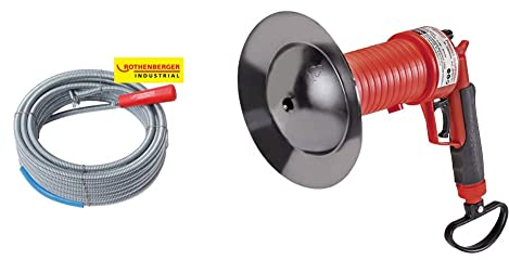 ROTHENBERGER Industrial Abflussreiniger Spirale mit Rückholbohrer 10,0 m - 072986E & Pressluft Rohrreiniger inkl. 4 Gummiadapter, Rohr frei in Bad, Küche, WC. Reinigung mit Luftdruck - 150000006