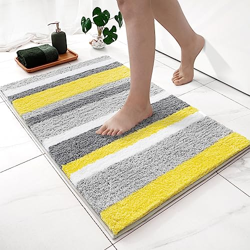 MIULEE Badematte Badteppich Duschmatte Non Slip Badvorleger Fußmatte Dekorativ Badzimmermatte Flauschig Saugfähig Weiche rutschfest Bad Badezimmer Wohnzimmer 1 Stück 70x120cm Gelb und Grau