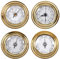 WMGoods Set da 4 pezzi, termometro, igrometro, barometro, orologio, orologio, 9,8 cm, con guscio in rame, stazione meteorologica per esterni, barometro multifunzione, per appendere casa, ufficio,
