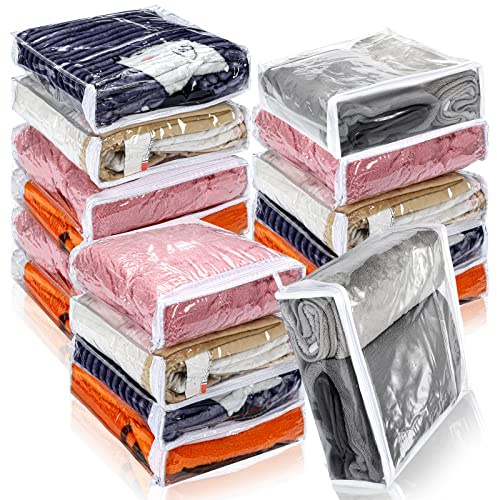 Kingdder 16 Pcs Clear Vinyl Zippered Sweater Storage Bags with Zipper 12 x 12 x 4 Inch Plastic Sheet Organizer and Storage for Clothing Blankets Sheet Linen Bed Pillow Cube Organizer