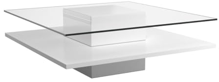 Vente-unique-Mesa de Centro ISANIA - Cristal Templado y MDF Blanco