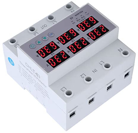 63A Trifase Voltmetro Amperometro su Guida DIN Protezione Sovracorrente Sovratensione Automatica Protezione Sovracorrente Stabilizzatore di Corrente per Protezione Domestica (63A)
