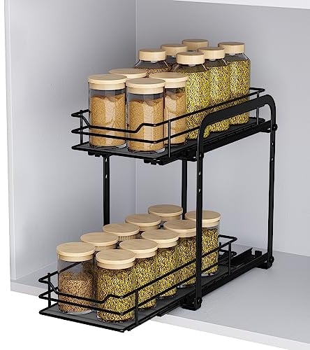 AIRUJIA Etagere Rangement Placard Cuisine à 2 Niveaux, étagère à épices, Rangement et Organisation de Cuisine, Porte-Épices, Rangement Pour Epices Cuisine, P26.4*L12.6*H23.3cm