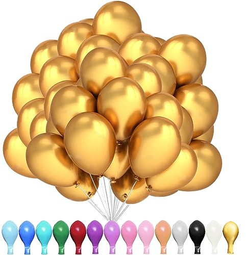 Luftballons Gold, 100 Stück 10 Zoll Luftballons Gold Matt, 2.2g Latex Luftballons, Luftballons Matt, für Geburtstagsfeiern, Jubiläumsfeiern, Hochzeiten, Baby Party, Partydekorationen