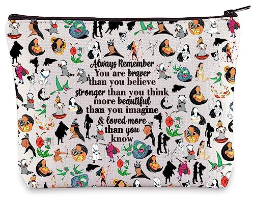 WZMPA Kosmetiktasche mit indischem Prinzessinnen-Wald, Geschenk für Fans mit Aufschrift You Are Braver Stronger Beautiful Than You Know, Make-up-Tasche mit Reißverschluss, Pocahontas, Kosmetiktasche