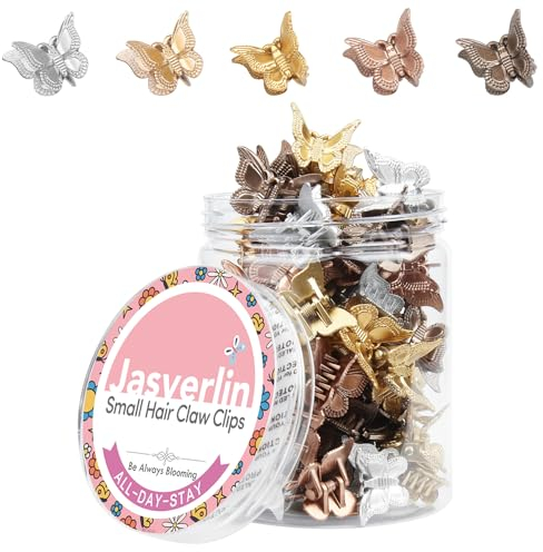 JASVERLIN Mini Schmetterling Haarspangen für Mädchen Kinder Frauen - Y2K Kleine winzige niedliche Haar-Accessoires Anti-Rutsch-Krallen Clip - 90S Silber Gold Braun Farbe 50 Stück (Metallic Harmony)