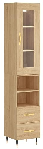 vidaXL Highboard, Sideboard mit viel Stauraum, Kommode Schrank für Wohnzimmer, Anrichte Schubladenschrank Metallbeine, Modern, Sonoma Eiche Holzwerkstoff