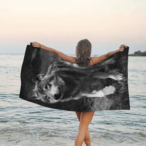 SYLALE Wild Life Wolf bedrucktes Mikrofaser-Badetuch, schnelltrocknend, 80 x 160 cm, perfekt für Bad, Strand und Reisen