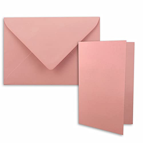 100x Faltkarten-Set DIN A7-10,5 x 7,4 cm - mit Umschlägen DIN C7 in Altrosa (Rosa) - Kleine Doppelkarten blanko zum Selbstgestalten und Bedrucken