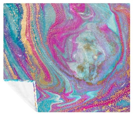 Coperta morbida e accogliente con texture glitterata blu e rosa, per adulti e bambini, in pile leggero in microfibra, per divano, letto, divano, viaggio, 150 x 130 cm