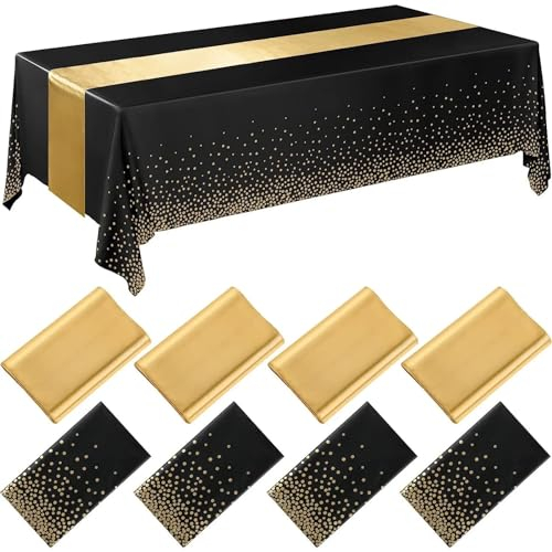 ADAGA 4 juegos de mantel rectangular desechable de plástico impermeable cubierta de mesa dorado camino de mesa para decoración de banquetes de fiesta (Color: blanco plateado, tamaño: 4 juegos)