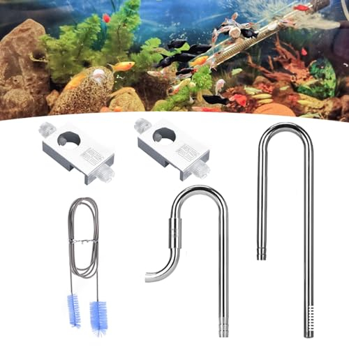 Aquarium Filterrohr, Inflow-Outflow Set Aquarium Skimmer Edelstahl-Lilienrohr Einlauf und Auslauf, Kompatibel mit 12MM Filterschläuchen für Aquarienpflanzen-Tanks(12MM)