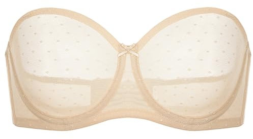 DOBREVA Women's Strapless Bra See Through Sheer Underwired Bras Unlined Plus Size Beige 38F