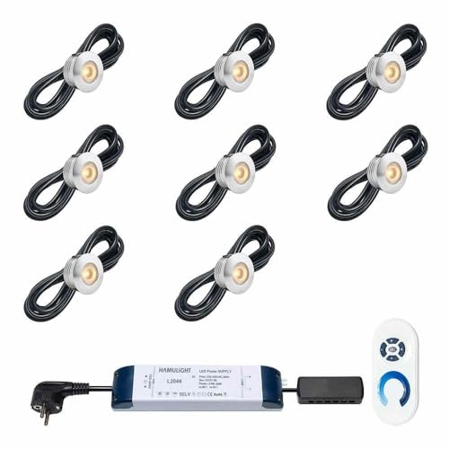 Hamulight LED Einbaustrahler Terrassenüberdachung Aragon ab mit Fernbedienung | Beleuchtung Wintergarten - Einbauleuchten - Terrassendach - Carport | 3W - Dimmbar - Warmweiß | Set mit 8 Stück
