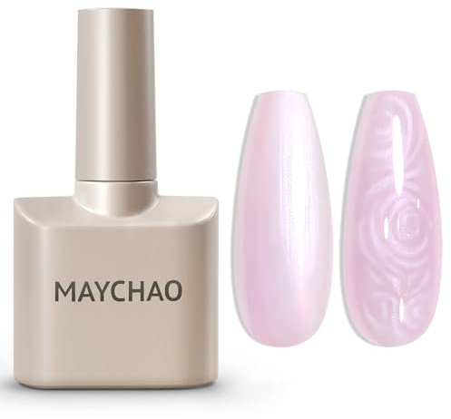 MAYCHAO 15ML Pearl Pink Gel Nail Polish Pearlescent Shell Shimmer Mermaid Light Pink Gel Polish Swirl Thread Effect Soak Off UV LED Lamp Curing for Nail Art Manicure Salon DIY at Home, 0.5 OZ