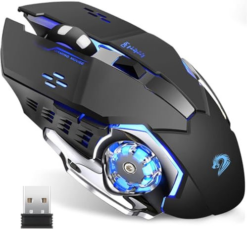 ZISONIX Souris Gaming sans Fil Rechargeable,2.4G USB LED Souris Optique Wireless Silencieux,Sommeil Automatique,Poignée Ergonomique,3 DPI réglable pour Mac/PC/Portable/Ordinateur (Noir)