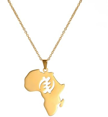 Ksy.JLTX Afrikanische Karte Symbol Anhänger Halsketten für Frauen Männer Adinkra Gye Nyame ethnischer Edelstahl Goldfarbe Ghana Schmuck Geschenk