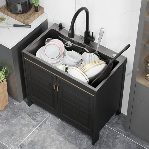 Fregadero de acero inoxidable para exteriores con gabinete, Mueble De Cocina Bajo Con Fregadero, Fregadero Cocina 1 Seno Negrc, Fregadero Industrial Comercial, Fregadero,65x45x80cm