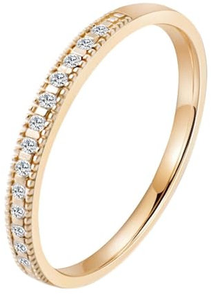 Skcess 9 Karat Gelbgold Eternity Ring Weiß Moissanit Runden, Ring Damen Feine Runde mit Moissanit Ring Damen Größe 52 (16.6)