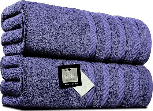 Pack of 2 Extra Large Bath Sheets (100 x 200 cm-600 GSM) Pure Egyptian Cotton Big Body Wrap Bath Sheet Towels for Bathroom,beach, Pool (Cotton, Navy Blue)
