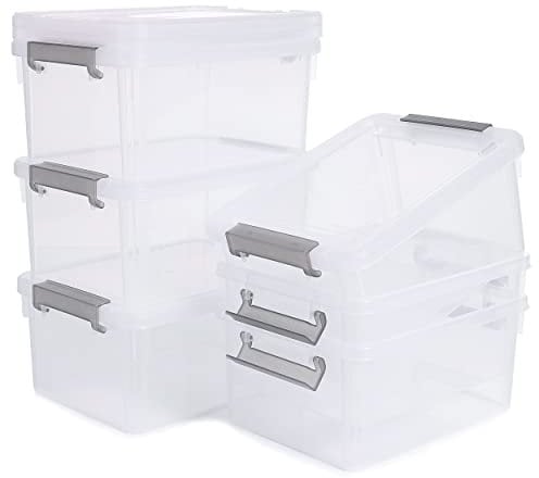 Citylife 6 Packs 3L Small Plastic Storage Box with Lids, Stackable Clear Storage Boxes with Handles, Transparent, 20.5X15X10.5cm