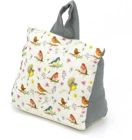 Fabric Bird Doorstop | Garden Birds Weighted Door Stopper for Floor | Decorative Floral Birds Door Stop with Handle - 18cm