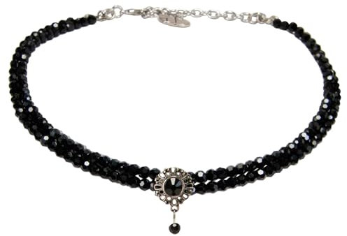 Alpenflüstern Trachten Glamour-Kropfkette Helena - Perlen Halskette, Trachtenkette, eleganter Damen-Trachtenschmuck, Dirndlkette (schwarz) DHK333