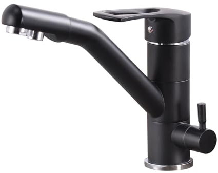Zeffrary 3-Wege-Küchenarmatur, 360° drehbarer Küchenarmatur, Spültischarmatur mit flexiblem Auslauf, G3/8 Zoll (Dreifach-Anschluss-Wasserhahn mit Wasserfilter, Schwarz)