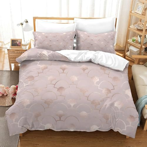 Art Deco - Rose Gold Fan 3Pcs Full Size Bedding Set for Kids Boys Girls Room Decor Ultra Soft Comforter Set Quilt Set with Zipper Closure, Easy Care, Easy Care Durable Double（200x200cm）