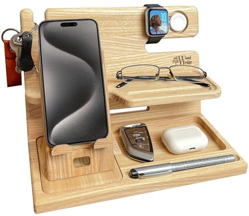 Handcrafted Wooden Docking Station – 2-in-1 Bedside & Desk Organiser with Detachable Phone Stand, Gift for Men & Women, Valentine’s Day Gift Idea, Birthday Present for Dad, Mum, Husband