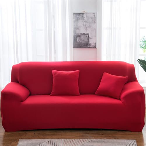 Odot Sofa Überzug, Polyester Einfarbig Sofabezug Ecksofa, Couch Überzug für 1/2/3/4 Sitzer, Sofa Überzug, Elastische sofabezug L Form rutschfest Sofaschoner für Schmücken (Rot,2 Sitzer)