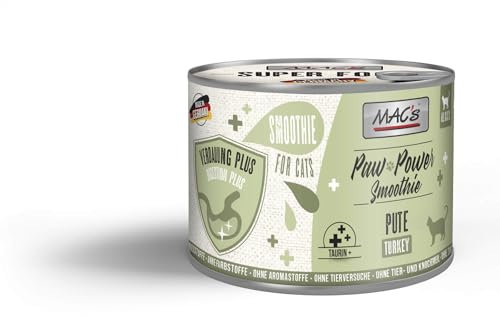 Mac's Cat Paw Power Smoothie 6 x 200g Pute | Getreidefreier Katzensnack | Mit Löwenzahn, Apfel & Öl | Vielseitig als Topping, Trinkwasserzusatz & Schleck-Snack | Hoher Fleischanteil