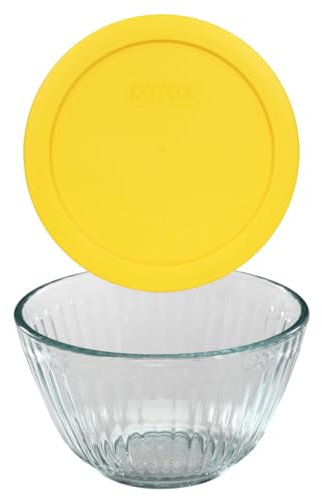 Pyrex (1 7401 3-Cup Sculpted Glass Mixing Bowl & (1) 7401-PC 3-Cup Yellow Lid (3 Cup - Yellow Lid)