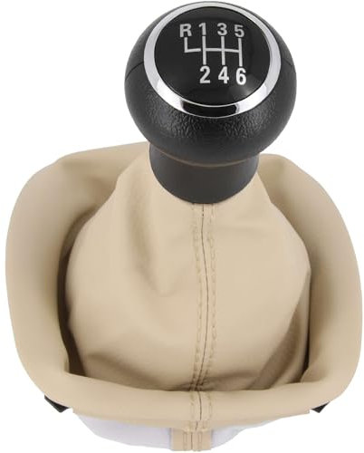 Recambo Schaltknauf + Schaltsack Set 6 Gang passend für VW Passat B5, 1996-2005, Plug & Play, Auto Schalthebel Schaltmanschette, mit Rahmen, Beige - schwarz