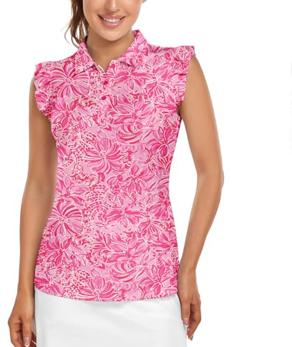 Soneven Polo da golf da donna, senza maniche, con volant, polo da golf, top sportivo con colletto, per donne, traspirante, maglietta da tennis, polo, blusa, maglietta estiva, M