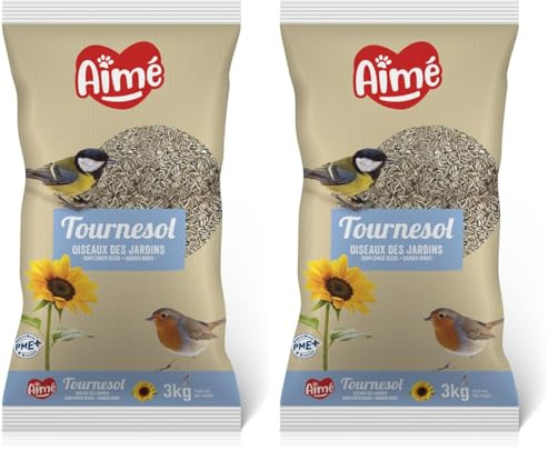 Aimé - Graines de Tournesol pour Oiseaux du Ciel Sauvages 3kg - Nourriture Oiseaux Extérieur pour Rouge-Gorge, Pinson, Mésange - Source de Matières Grasses (Lot de 2)