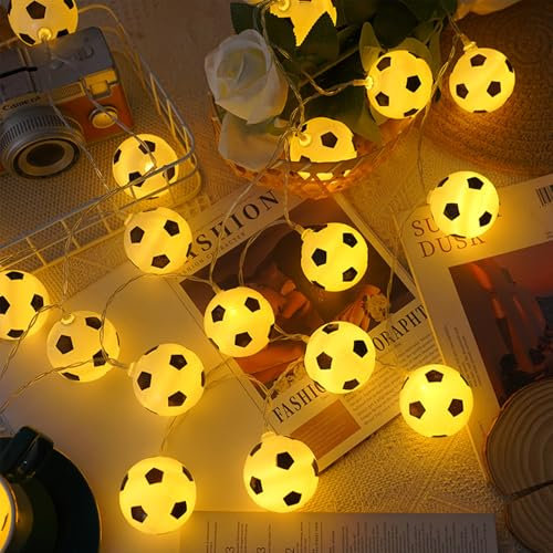 ENLACE Fußball Lichterkette, 1,5M 10 LED Lichterkette Kinderzimmer Fußball, Warmweiß Fussball Lichterketten Innen für Hochzeit, Themenparty, Weihnachten, Kinderzimmer, Party Deko