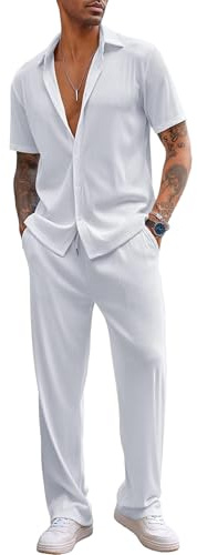 Jamron Uomo 2 Pezzi Completi Camicia e Pantaloni Abbigliamento Estivo Casual (Più Grande dello Standard)