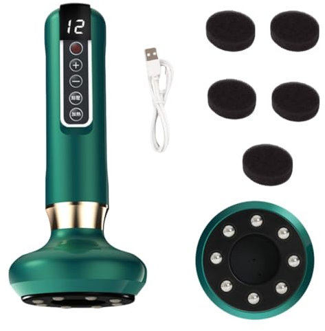 Serenya Masseur Anti-Cellulite Électrique 12 Niveaux, Ventouse, Chauffage Pour Cuisses/Fessiers, USB-C Portable (Vert)