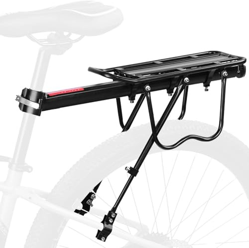 Dromzen Porte Bagage Vélo Arrière, Porte Bagage VTT Charge Maximale 50kg | Porte Bagages Velo Arrière Réglable avec Réflecteur, Vélo Accessoires pour Vélos de Course, Vélos de Ville(Noir)