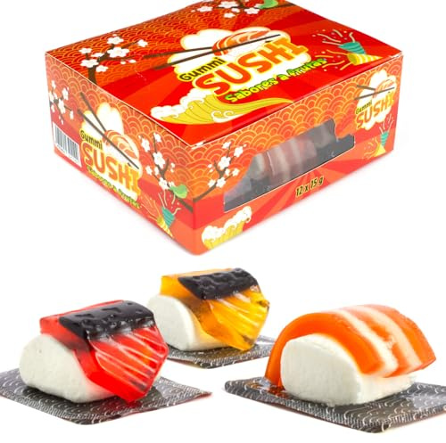 Gummi Sushi Surtido | Caja 12 Piezas de Chuches 180 g | Gominolas en Forma de Sushi | Golosinas Originales para Regalar, Cumpleaños y Fiestas - Funtastyc