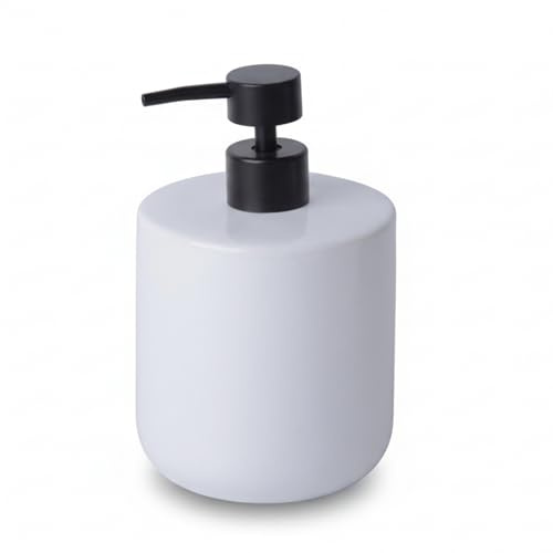 Seifenspender Keramik Groß 690 ml, Nachfüllbar für Küche und Bad, Weiß | Serie CURVE, rostfreie ABS-Pumpe, stabiles Design, Spülmittelspender 17x10.5 cm, weiß