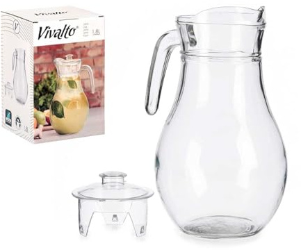 Jarra de Cristal con Tapa, para Agua y Zumos. Enviado en caja. (Cristal, 1800 ml - 14.5 x 18 x 24 cm)