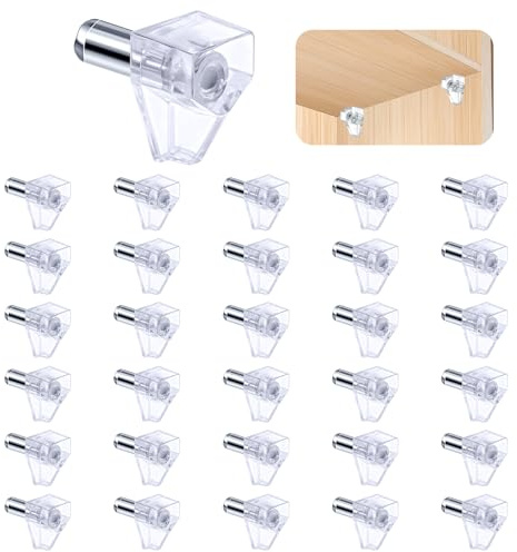 NUTKIT 30 Stück Bodenträger, Transparent Regalbodenträger mit Stahlstift | Kunststoff Regalträger für Einlegeböden, Sicherheits Regalhalter Einlegeboden Halter Pegs für Holz Möbel Schrank＆Bücherregal