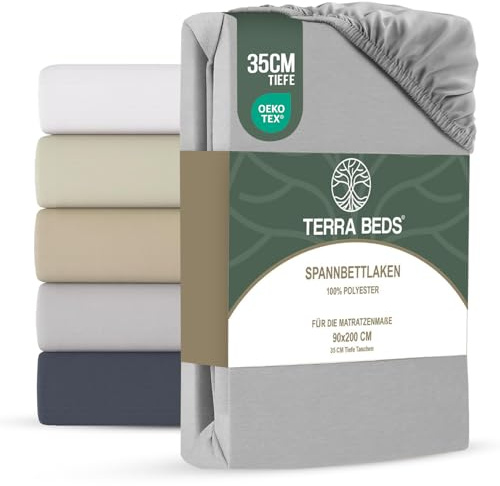 Terra Beds Spannbettlaken 90x200cm – Mikrofaser Spannbetttuch, Öko-Tex Zertifiziert, 35 cm Tiefe Tasche, knitterfreies Jersey Bettlaken – Silber Grau