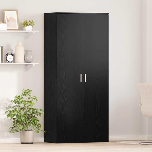 HaoChrymec Hochschrank Schwarz Eichen-Optik, Holzwerkstoff, 2 Türen, Regal für Stauraum, für Wohnzimmer und Küche, 80 x 39 x 178 cm