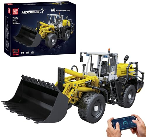 Mould King 17026 Technik RC Bulldozer, 1803 Teile Pneumatischer Radlader | Mit Fernbedienung & Motoren, Baufahrzeug ModellBausatz Geschenk für Erwachsene ab 14 Jahren